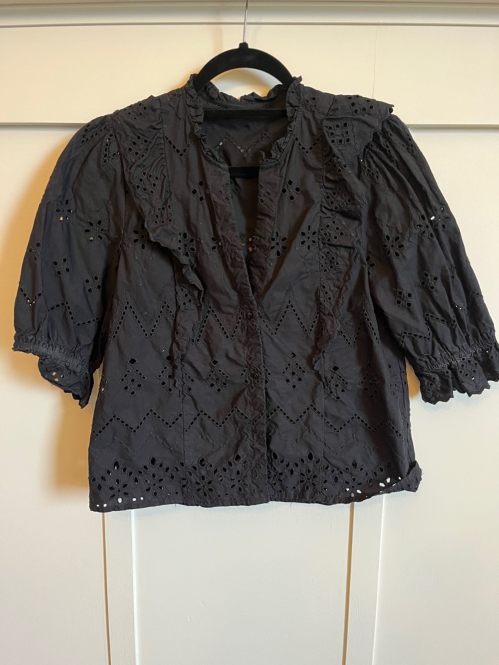 ZARA BLK EYELET BLOUSE S